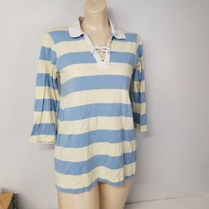 Old Navy wide Stripe Medium Rugby Stripped blue yellow lace up eyelet maternity